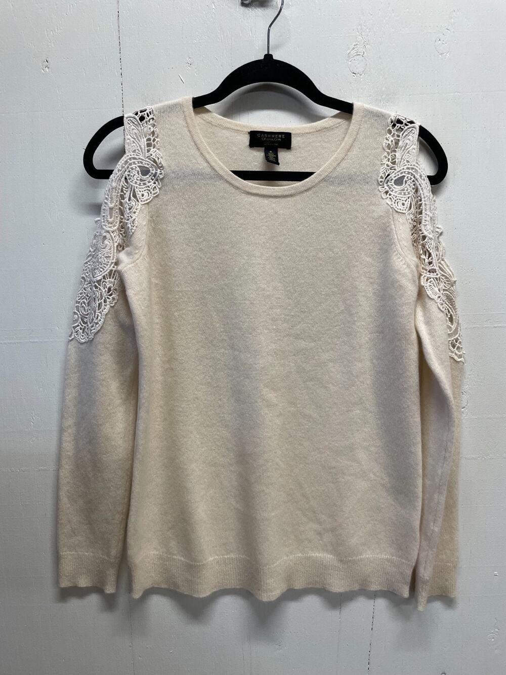 Charter Club Women's Cashmere Cold Shoulder Sweater Sz Small Ivory 100% Cashmere